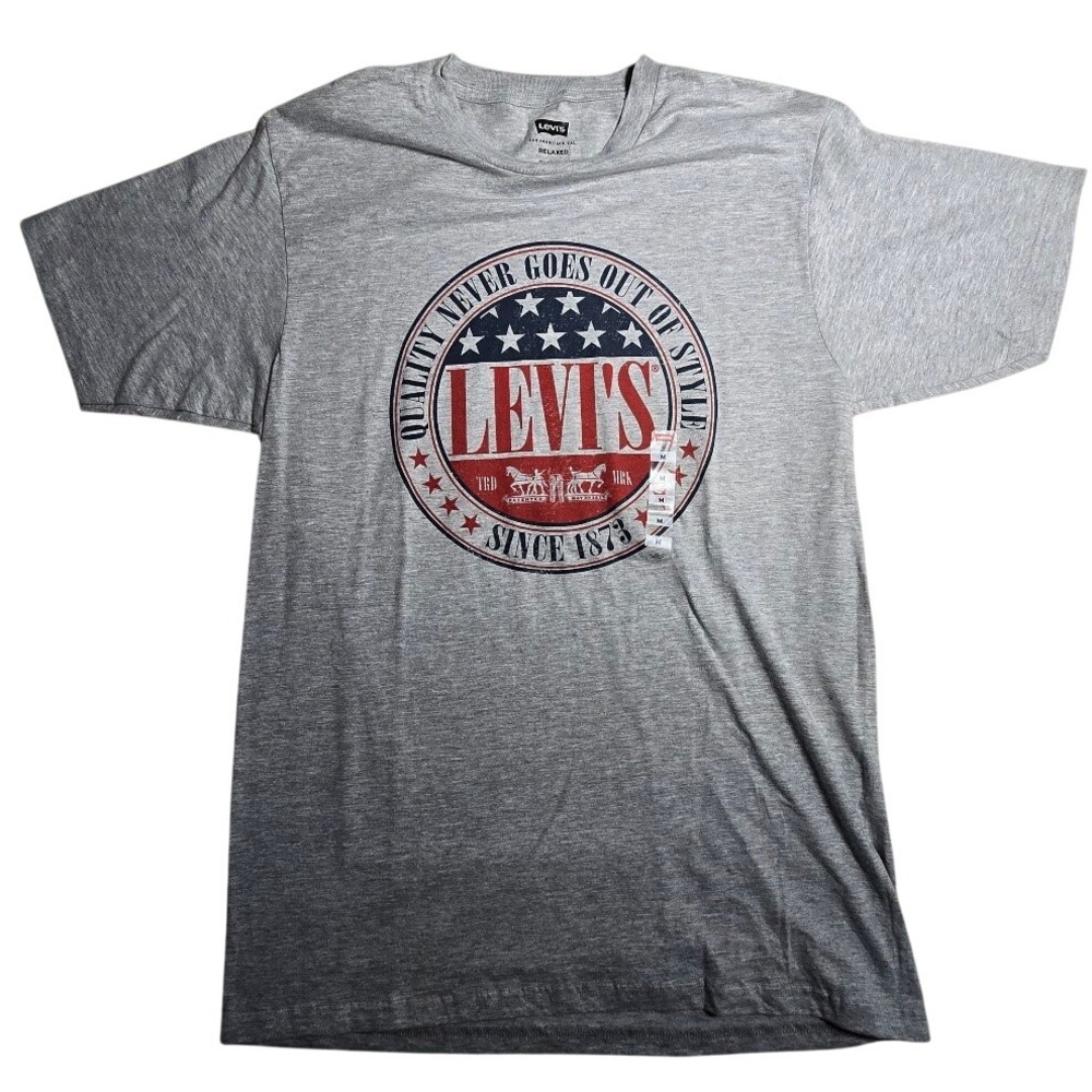 Levis Mens Relaxed Fit Graphic T-Shirt Gray Heather Americana Logo Size M NWT